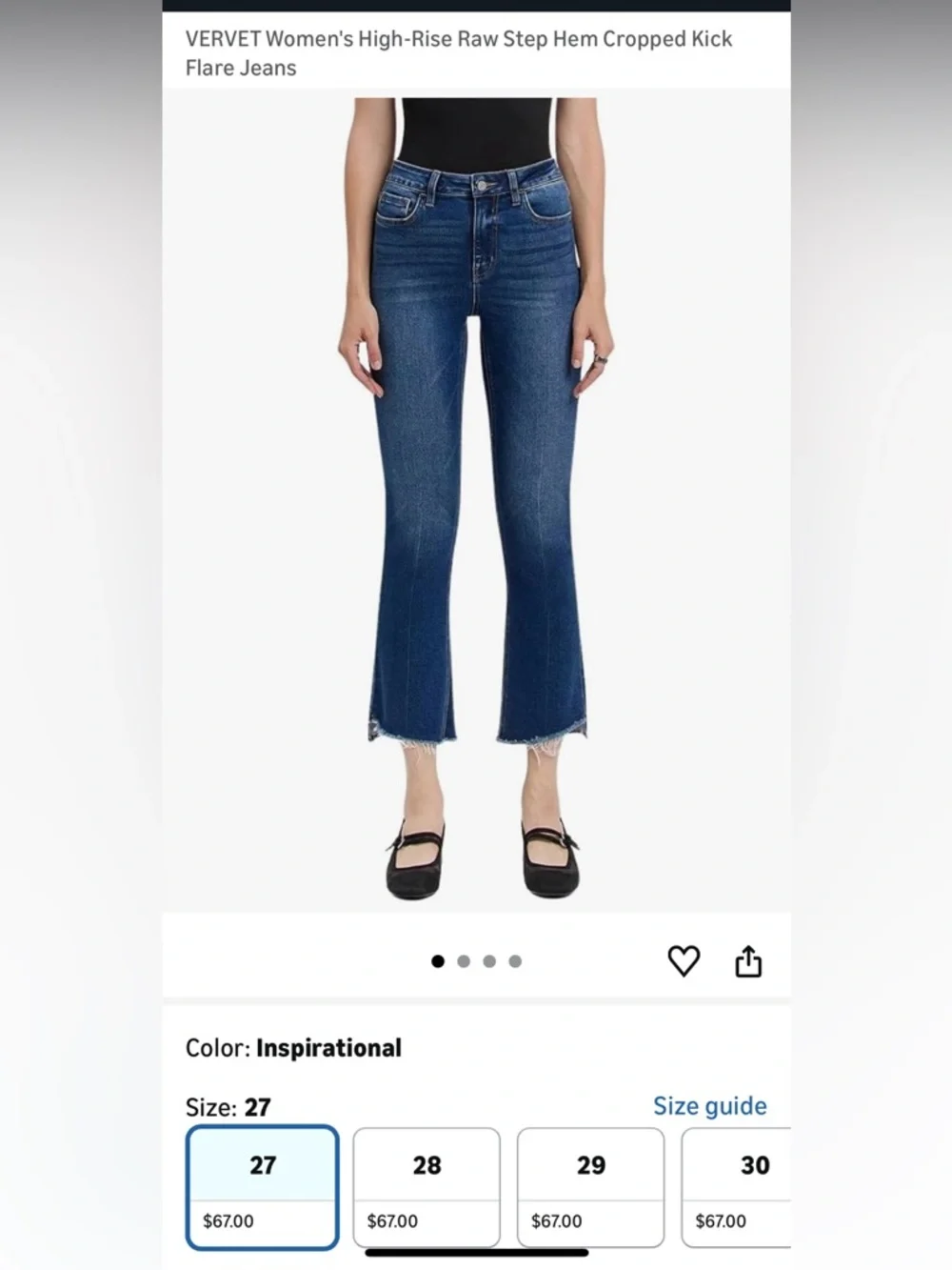 VERVET Women's High-Rise Raw Step Hem Cropped Kick Flare Jeans size 26 - Picture 3 of 8